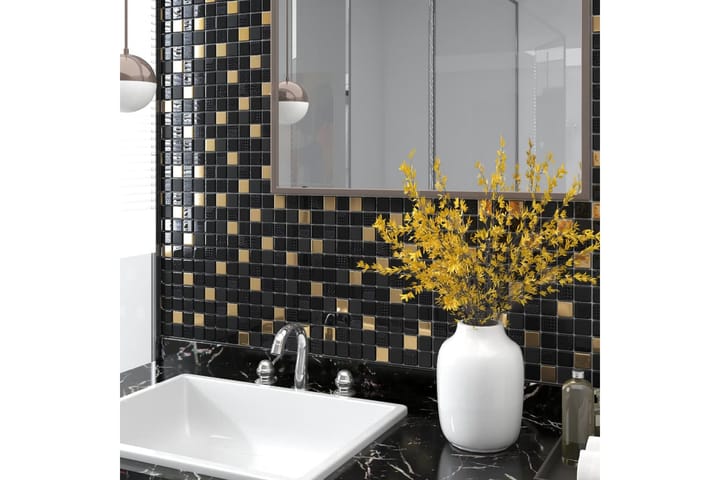 Mosaiikkilaatat itsekiinnittyvät 22kpl musta/kulta 30x30cm - Monivärinen - Talo & remontointi - Keittiö & kylpyhuone - Seinälaatat & Lattialaatat - Mosaiikki - Lasimosaiikki