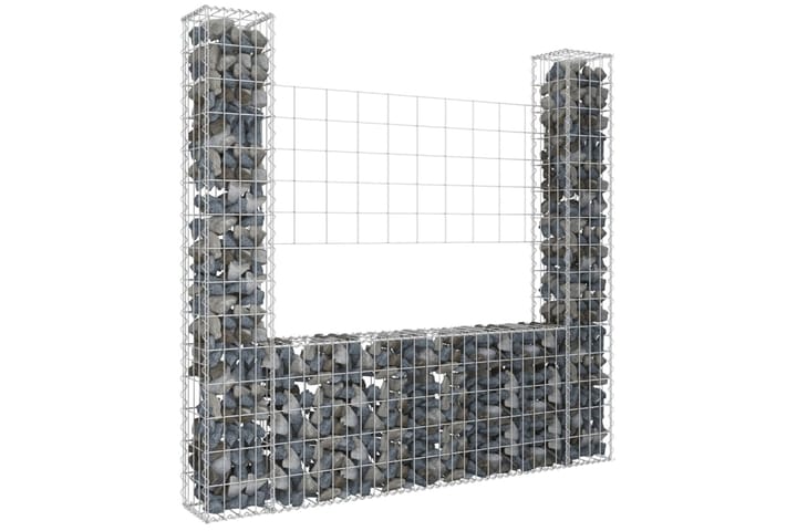 U-muotoiset kivikorit 2 pylväällä rauta 140x20x150 cm - Hopea - Talo & remontointi - Näkösuojat & aitaukset - Muuri - Kivikori
