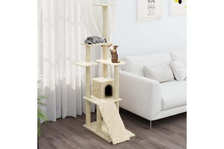 Kissan kiipeilypuu sisal- raapimispylväillä kerma 155 cm - Kerma - Sisustustuotteet - Tilanjakaja & sermi