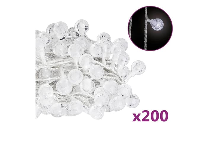 Pallo keijuvalonauha 20 m 200 LED-valoa kylmä 8-toiminen - Valkoinen - Valaistus - Jouluvalaistus - Jouluvalot ulos