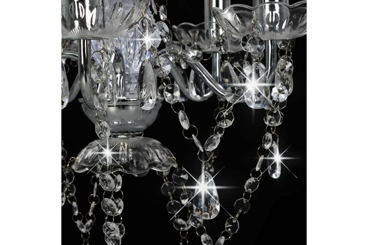 Kattokruunu kristallihelmillä hopea pyöreä 5 x E14 - Hopea - Valaistus - Sisävalaistus & lamput - Kristallikruunut & kattokruunut